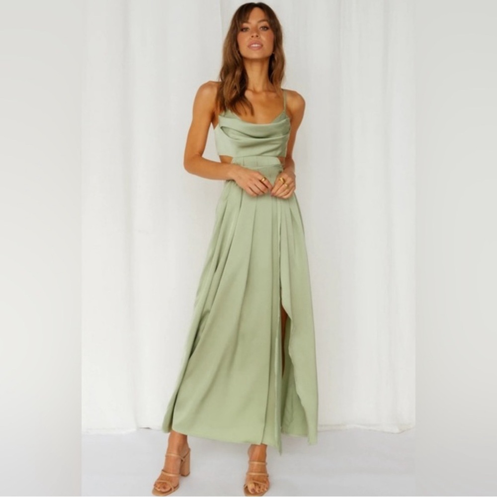 Hello Molly Midi Sage Green Wedding Guest Dress